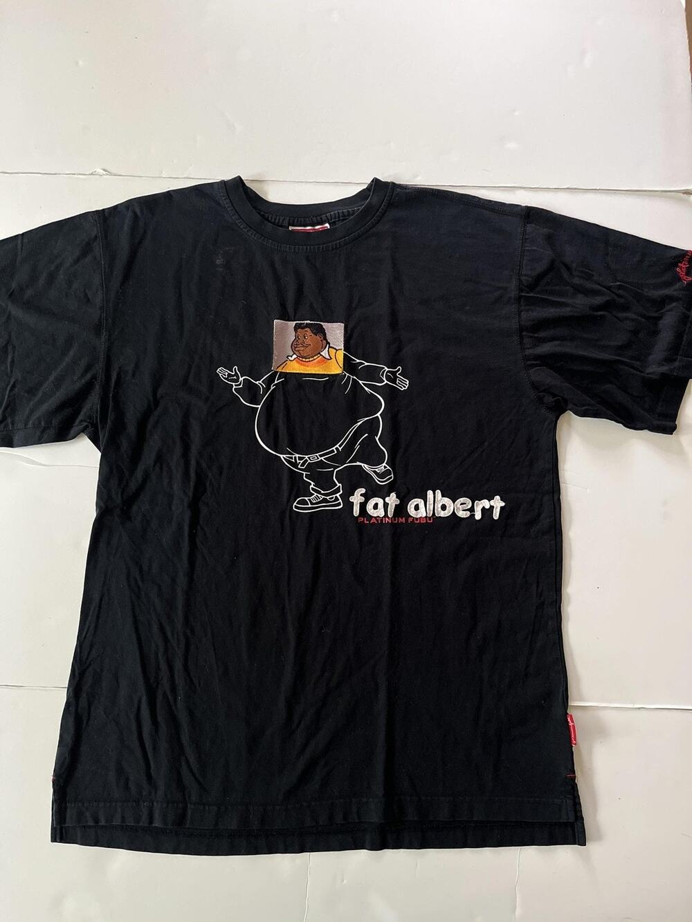 Platinum FUBU Shirt Mens L Black Fat Albert Cartoon Embroidered Hip Hop Tee